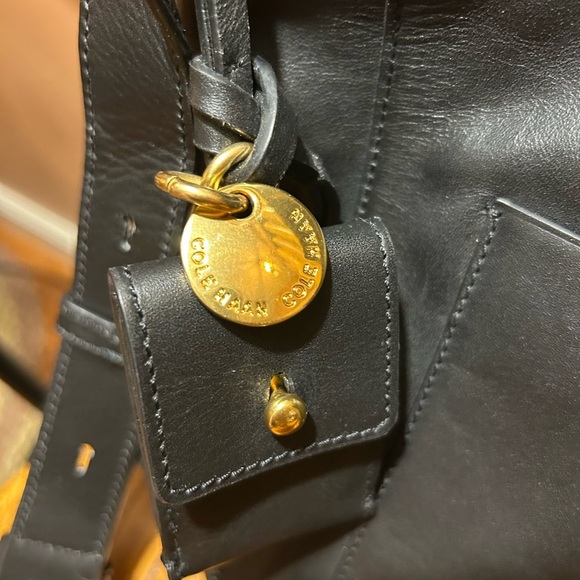 Cole Haan Black and Gold Leather Shoulder Bag with Adjustable Strap - Picture 2 of 14